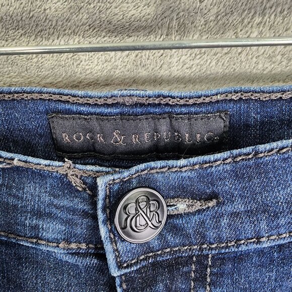 Womens Rock & Republic Blue Denim Jeans w/ Studded Pockets Mid Rise Size 12 - Picture 3 of 11